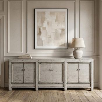 Unique One of a Kind - Distressed Grey Lacquered Pine Wood 233cm 6 Door Extra Large Sideboard