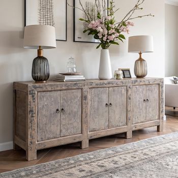 Unique One of a Kind - Distressed Grey Reclaimed Wood 214cm 6 Door Extra Large Sideboard