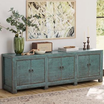 Unique One of a Kind - Distressed Green Wooden 224cm 6 Door Extra Large Sideboard