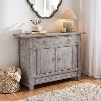 Unique One of a Kind - Distressed Grey Wooden 98cm 2 Door 2 Drawer Small Sideboard