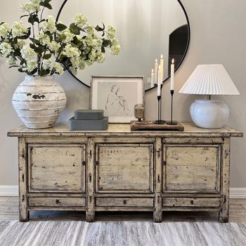 Unique One of a Kind - Distressed White Washed Elm Wood 216cm 3 Door 3 Drawer Extra Large Sideboard
