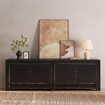 Unique One of a Kind - Distressed Black Wooden 246cm 4 Door Extra Large Sideboard