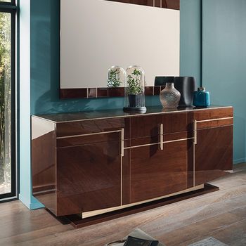 Bellagio Italian High Gloss Walnut Wooden 3 Door Large Sideboard