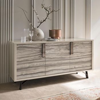 Jupiter Italian Eco Stone and High Gloss Pearl Line 3 Door Medium Sideboard