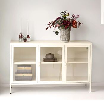Brisbane Off White Glass and Metal 3 Door Medium Sideboard