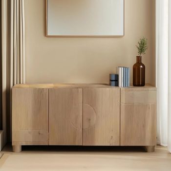 Austin Natural Mango Wood Fluted 150cm 4 Door Medium Sideboard