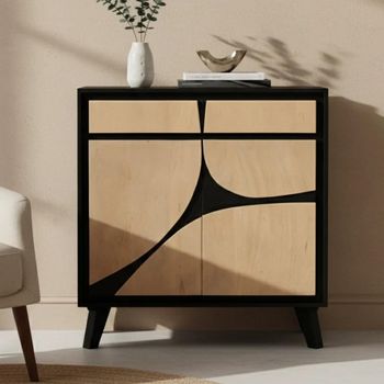 Boho Natural and Black Mango Wood Compact Geometric Design 85cm 2 Door 2 Drawer Sideboard
