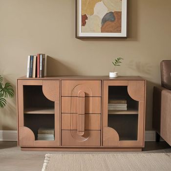 Indus Pale Taupe Mango Wood 150cm 2 Door 4 Drawer Medium Sideboard