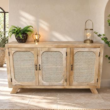 Mango Wood and Rattan 150cm 3 Door Medium Sideboard