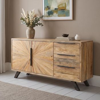 Kodi Natural Mango Wood 2 Door 3 Drawer 145cm Medium Sunburst Sideboard