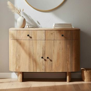 Sindhu Natural Mango Wood 2 Door 2 Drawer 105cm Small Curved Sideboard