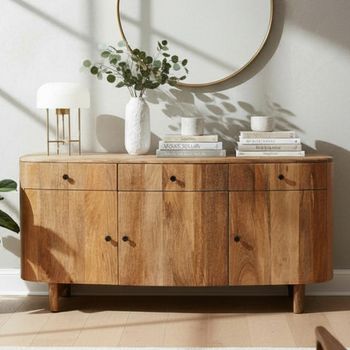 Sindhu Natural Mango Wood 3 Door 3 Drawer 150cm Medium Curved Sideboard