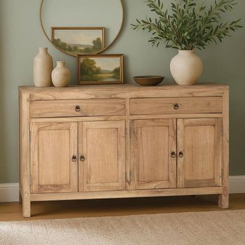 Hydra Natural Mindi Wood 140cm 4 Door 2 Drawer Medium Sideboard