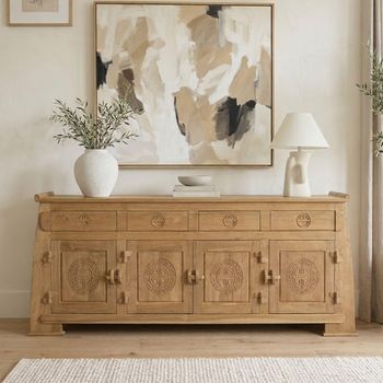 Sumbawa Natural Teak Wood 202cm 4 Door 4 Drawer Extra Large Oriental Style Sideboard