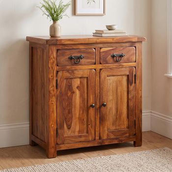Vellar Sheesham Wood 75cm 2 Door 2 Drawer Compact Sideboard
