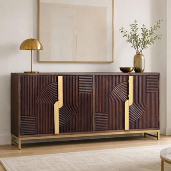 Flora Walnut Fluted Mango Wood 175cm 4 Door Large Sideboard