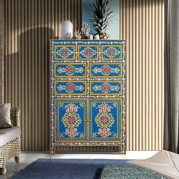Ancona Painted Blue Mango Wood 2 Door Medium Highboard