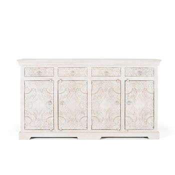 Arcova White Carved Mango Wood 180cm 4 Door Extra Large Sideboard