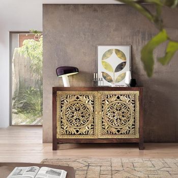 Argonas Carved Mango Wood 110cm 2 Door Medium Sideboard