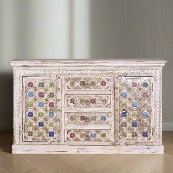 Awendaw White Washed Mango Wood 150cm 2 Door Medium Sideboard