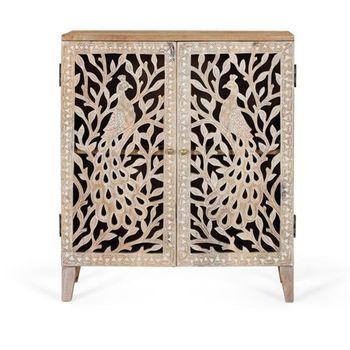 Bari Carved Natural Mango Wood 66cm 2 Door Small Sideboard