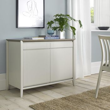 Bergen Grey Washed Oak and Soft Grey 2 Drawer Narrow Sideboard
