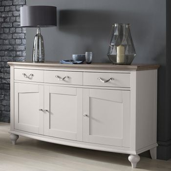 Montreux Grey Washed Oak and Soft Grey 3 Drawer Wide Sideboard