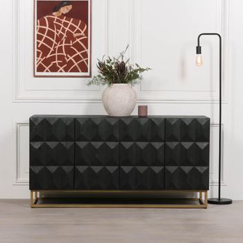 Black Mango Wood Diamond Pattern 4 Door Medium Sideboard