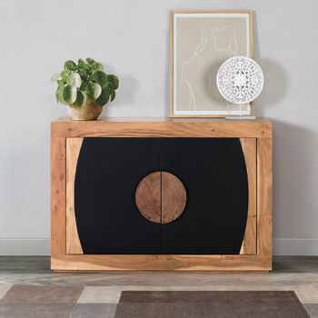 Braylee Natural and Black Acacia Wood 110cm 2 Door Small Sideboard