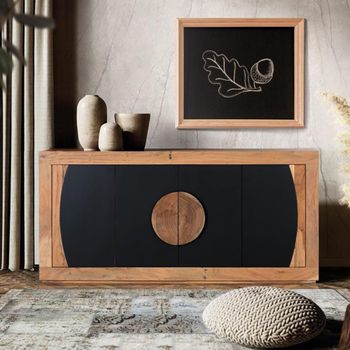 Braylee Natural and Black Acacia Wood 160cm 4 Door Large Sideboard