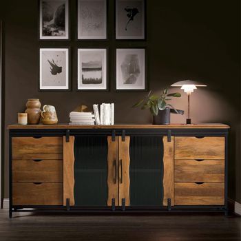 Brescia Mango Wood Industrial Style 190cm 2 Door Extra Large Sideboard