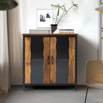 Brescia Mango Wood Industrial Style 87cm 2 Door Small Sideboard