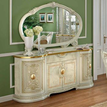Leonardo Italian Ivory Gloss and Gold Large Buffet Sideboard