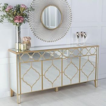 Casablanca Gold Trim Mirrored 170cm 4 Door Large Sideboard