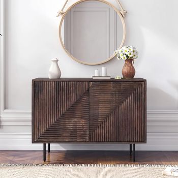 Clearance - Highgrove Fluted Walnut Finished Mango Wood 2 Door Small Sideboard