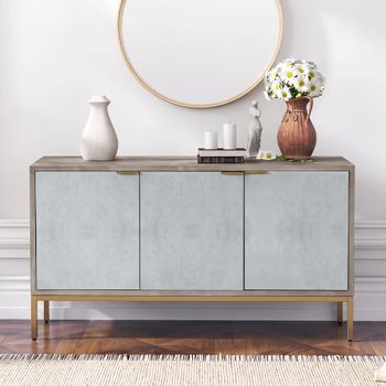 Clearance - Temis Grey Washed Faux Marble 3 Door Medium Sideboard