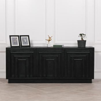 Contemporary Black Mango Wood 3 Door Extra Large Sideboard