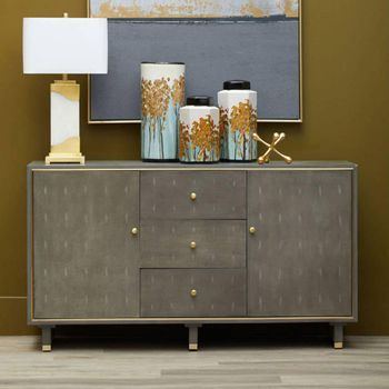 Deskey Grey and Faux Shagreen 150cm 2 Door Medium Sideboard