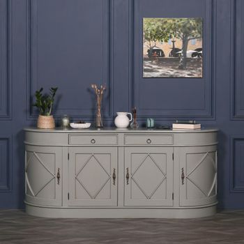 French Style Grey Mahogany 200cm 4 Door Extra Large Curved Sideboard