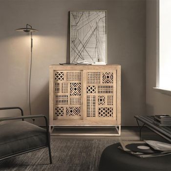 Hiram Carved Mango Wood 90cm 2 Door Small Sideboard