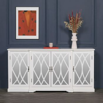 Jaconita White Mirrored Front 180cm 4 Door Extra Large Sideboard