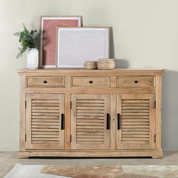 Jaylene Mango Wood 150cm 3 Door Medium Louvered Sideboard