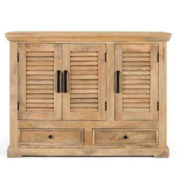 Jaylene Mango Wood 120cm 3 Door Small Louvered Sideboard