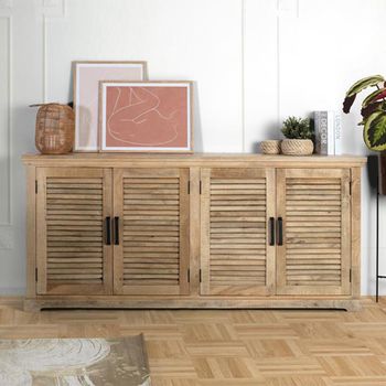 Jaylene Mango Wood 200cm 4 Door Extra Large Louvered Sideboard