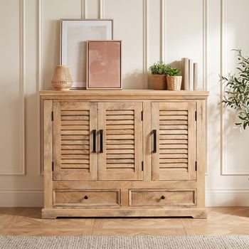Jaylene Mango Wood 120cm 3 Door Small Louvered Sideboard