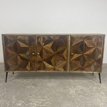 Juan Butterfly Parquet Sheesham Wood 3 Door Large Sideboard