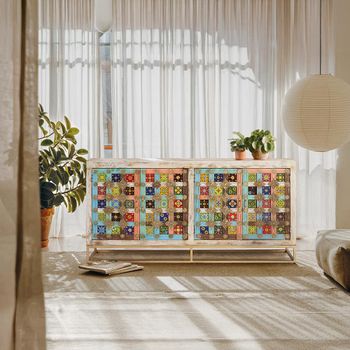 Koritza Distressed White Mango Wood 180cm 4 Door Extra Large Sideboard