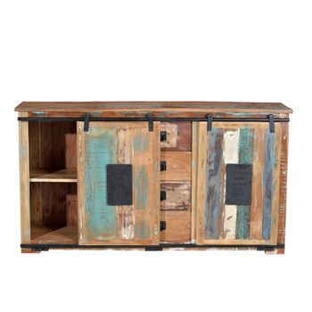 Leniasi Solid Recycled Wood 130cm 2 Sliding Door 2 Door 3 Drawer Medium Sideboard