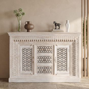Lomax White Carved Mango Wood 150cm 2 Door Medium Sideboard