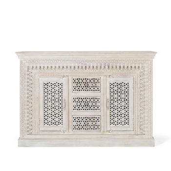 Lomax White Carved Mango Wood 150cm 2 Door Medium Sideboard